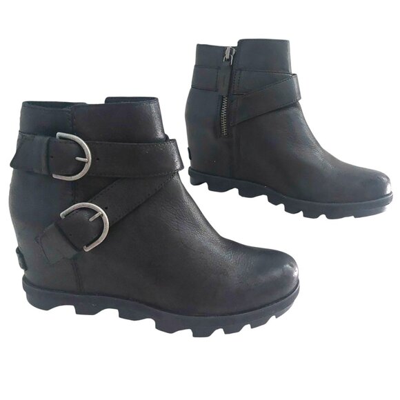 Sorel Black Waterproof Leather Boots 8.5 Joan of Arctic Wedge II Edgy Streetwear - Picture 13 of 15
